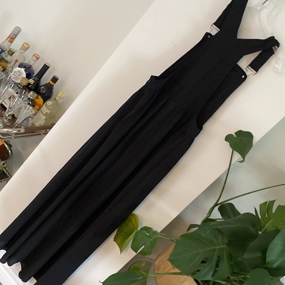 NWT SANS SOUCI black crepe sheer drape dress  overall outfit romper jumpsuit new - Picture 5 of 8